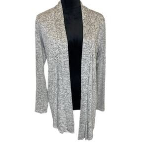 JM Fleurette Open-Front Cardigan Women L Heather Gray Rayon Duster Long